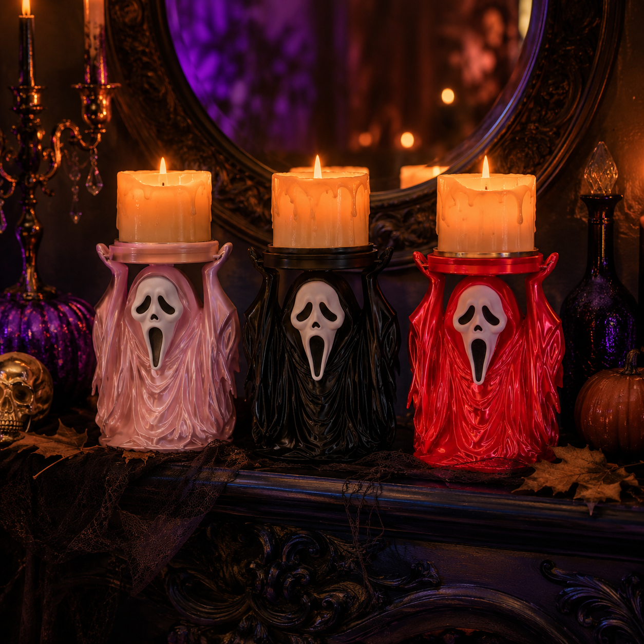Ghost Face 3-Wick Candle Holder – Gothic Horror Décor for Halloween & Horror Lovers