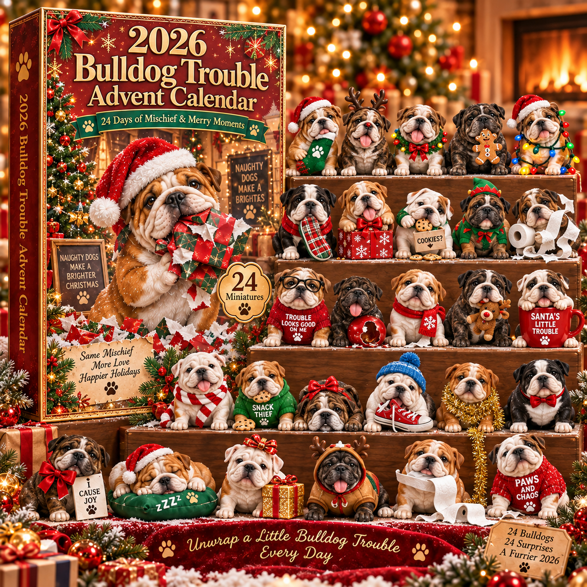 🐶🐾 Bulldog Trouble Advent Calendar – 24 Days of Christmas Chaos