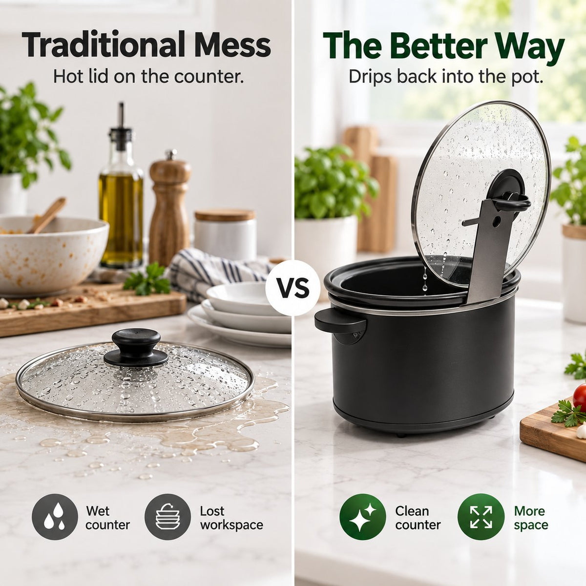 🍲 Hands-Free Cooker Lid Holder – No-Mess Countertop Organizer