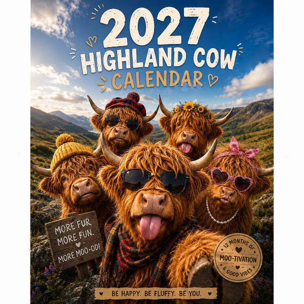 ๐ฎ 2027 Funny Highland Cow Wall Calendar โ 12-Month Farmhouse Calendar with Seasonal Cow Artwork