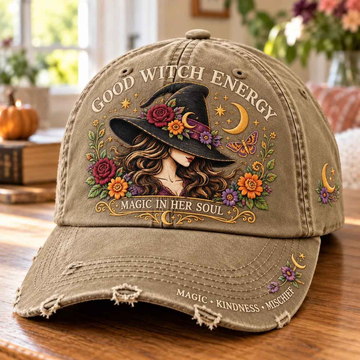 🔥 LAST DAY 50% OFF – 🔮 Good Witch Energy Embroidered Floral Cap | 100% Cotton