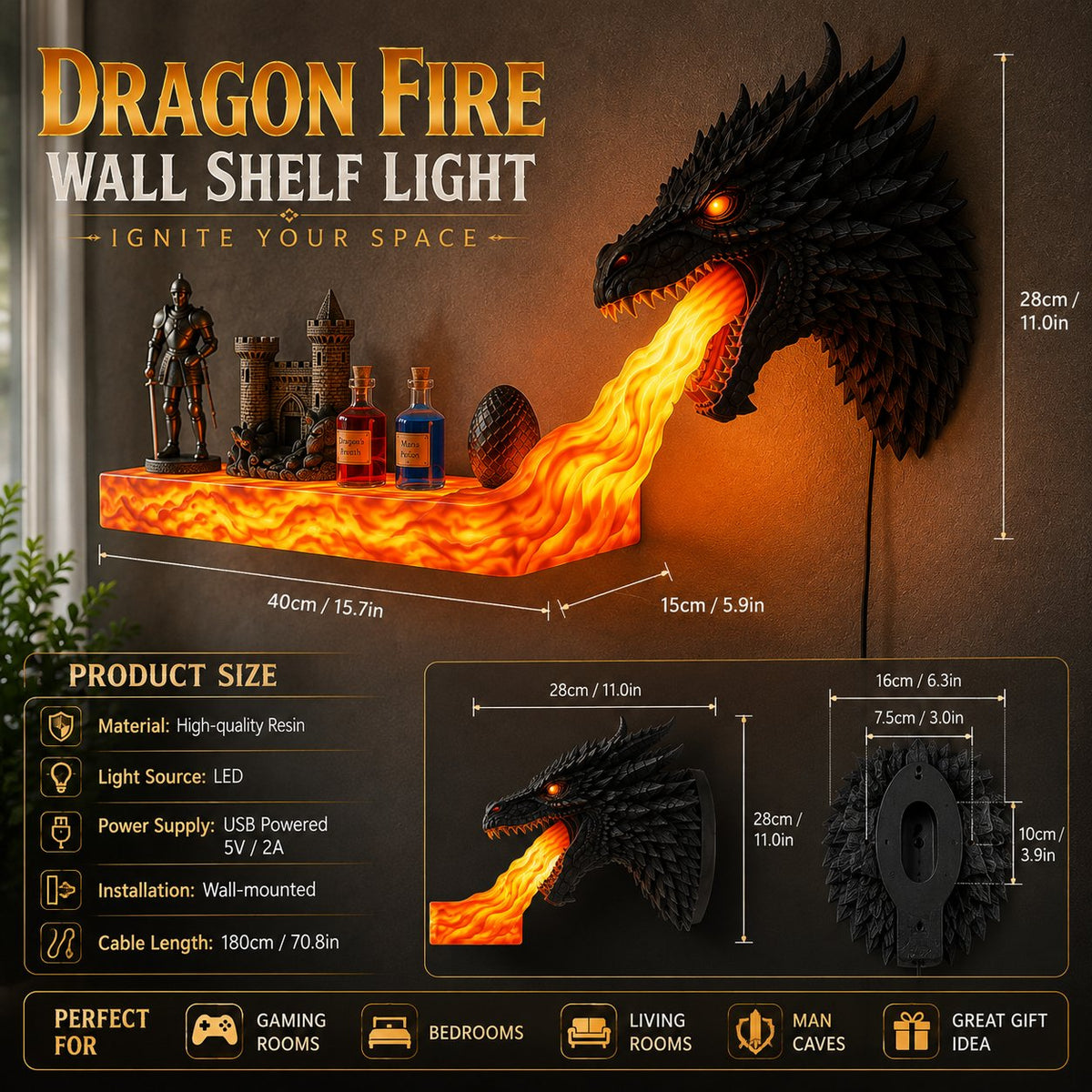🐉🔥 Dragonfire Wall Shelf -Epic Flame-Style Room Decor
