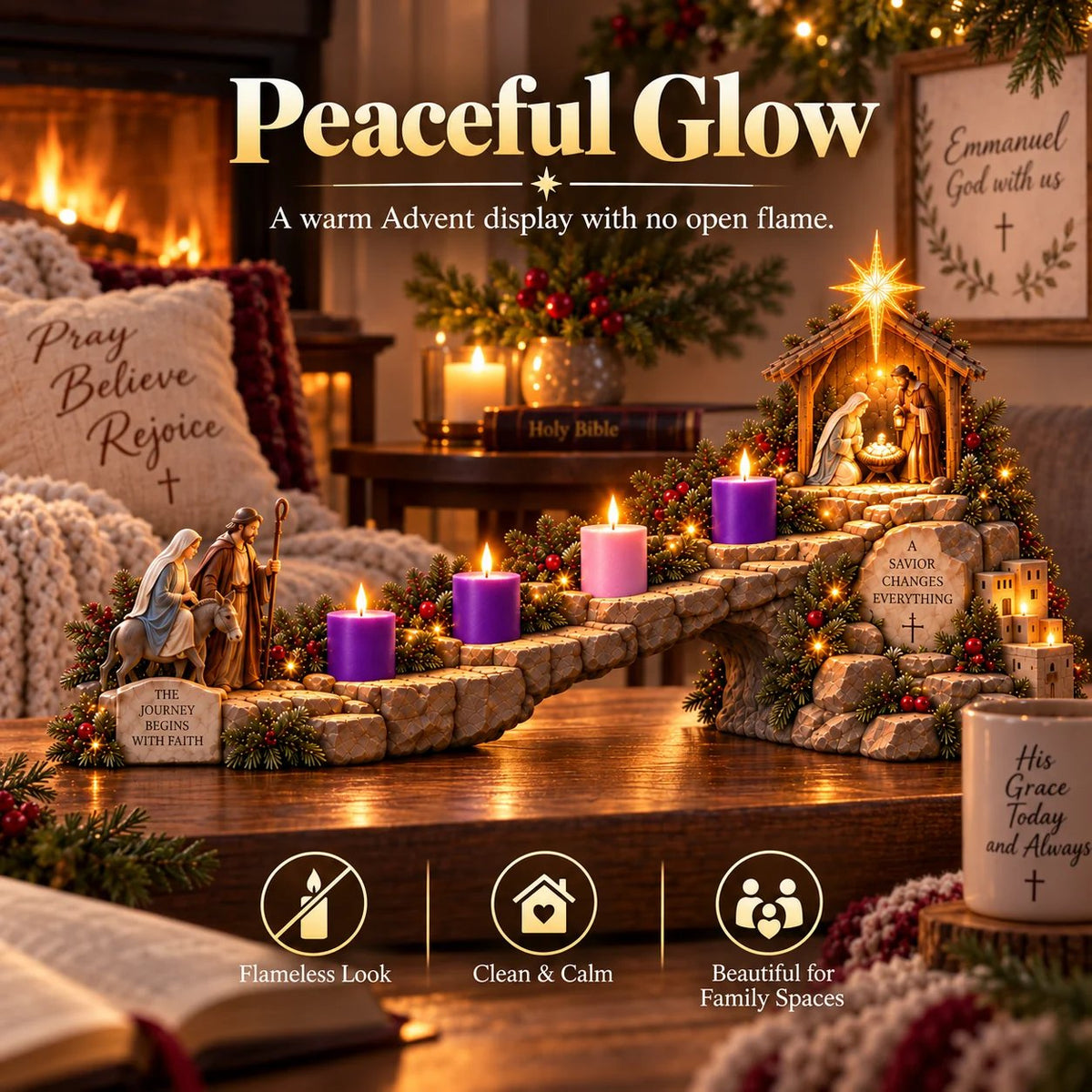 Free Shipping——✝️ Journey to Bethlehem – 4-Week Illuminated Advent Nativity Trail