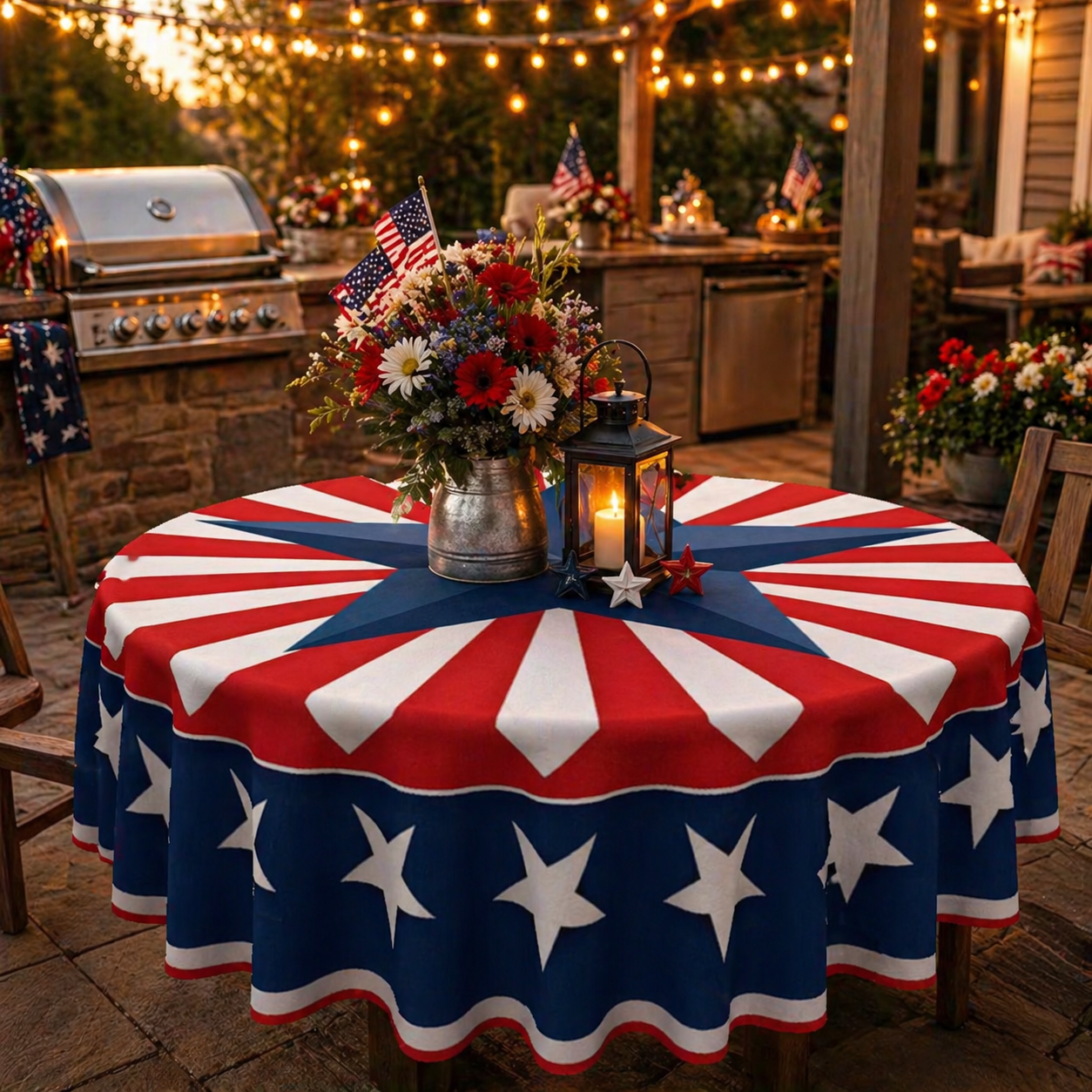 ๐บ๐ธ Patriotic Round Tablecloth Outdoor Picnic Party Decor