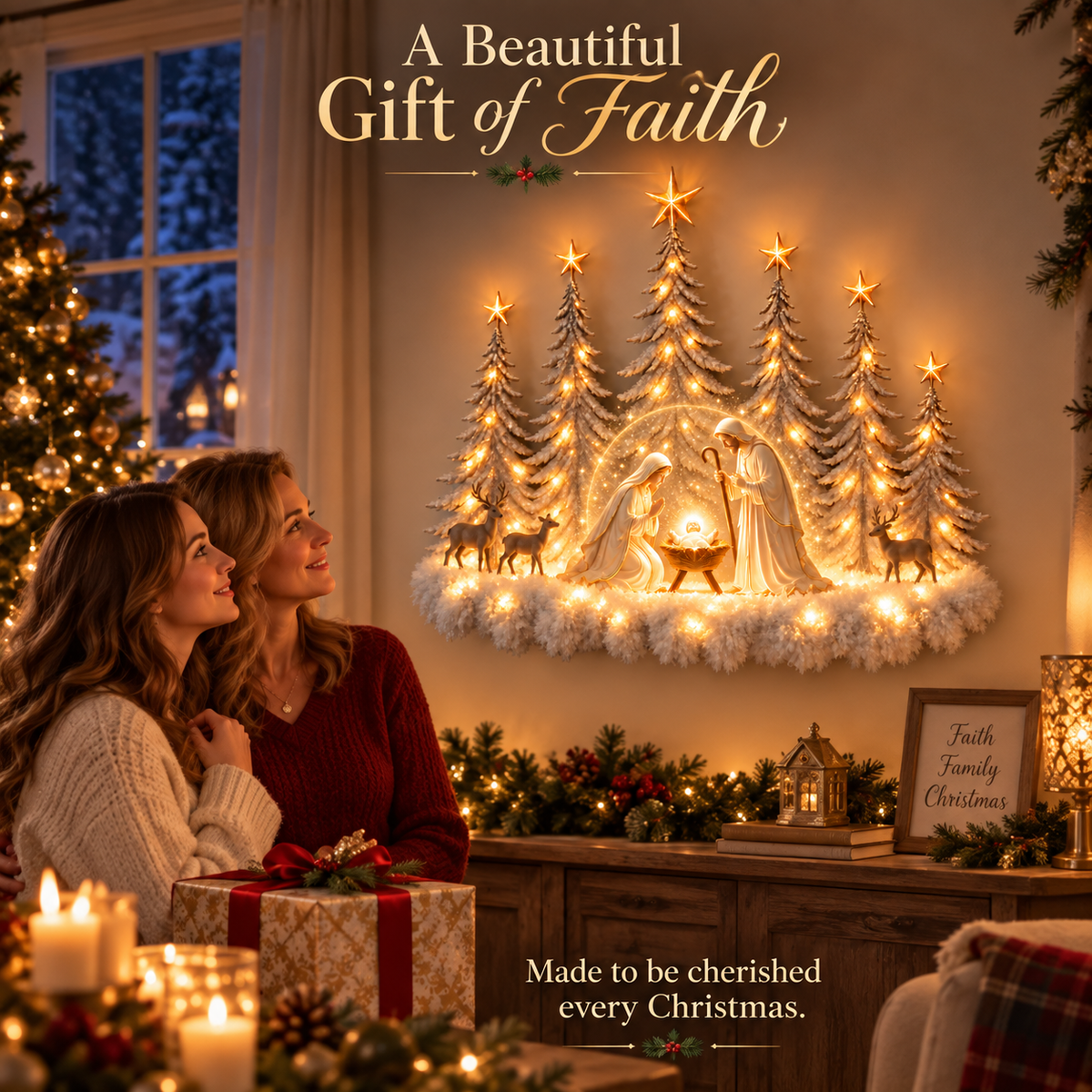 ✝️ Illuminated Woodland Nativity Wall Decor – A Light of Hope for Your Home ✨