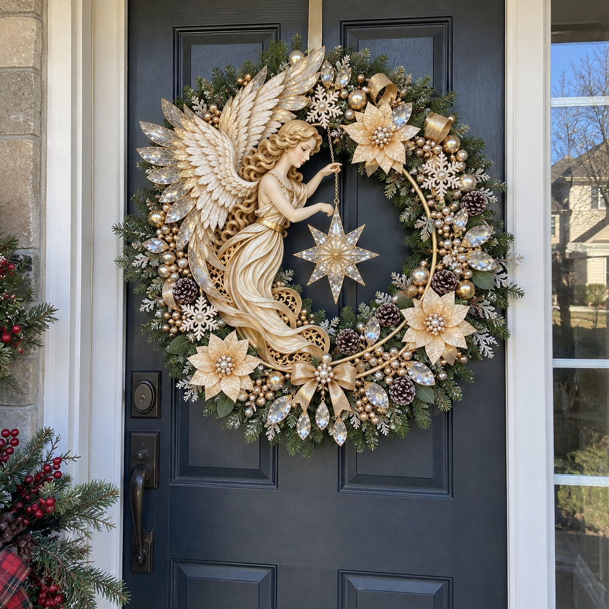 🌟👼 Angelic Radiance Wreath – Illuminated Christmas Shooting Star Decor