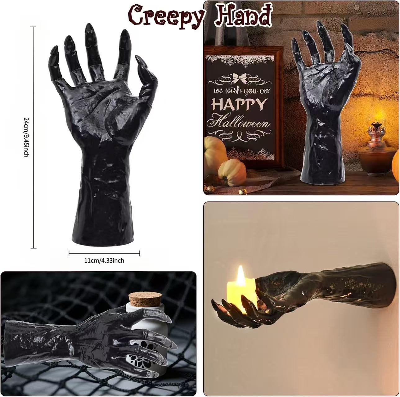 🎃🖤🕯️Gothic Creepy Wall Hands with Lighted Candles Halloween Decor
