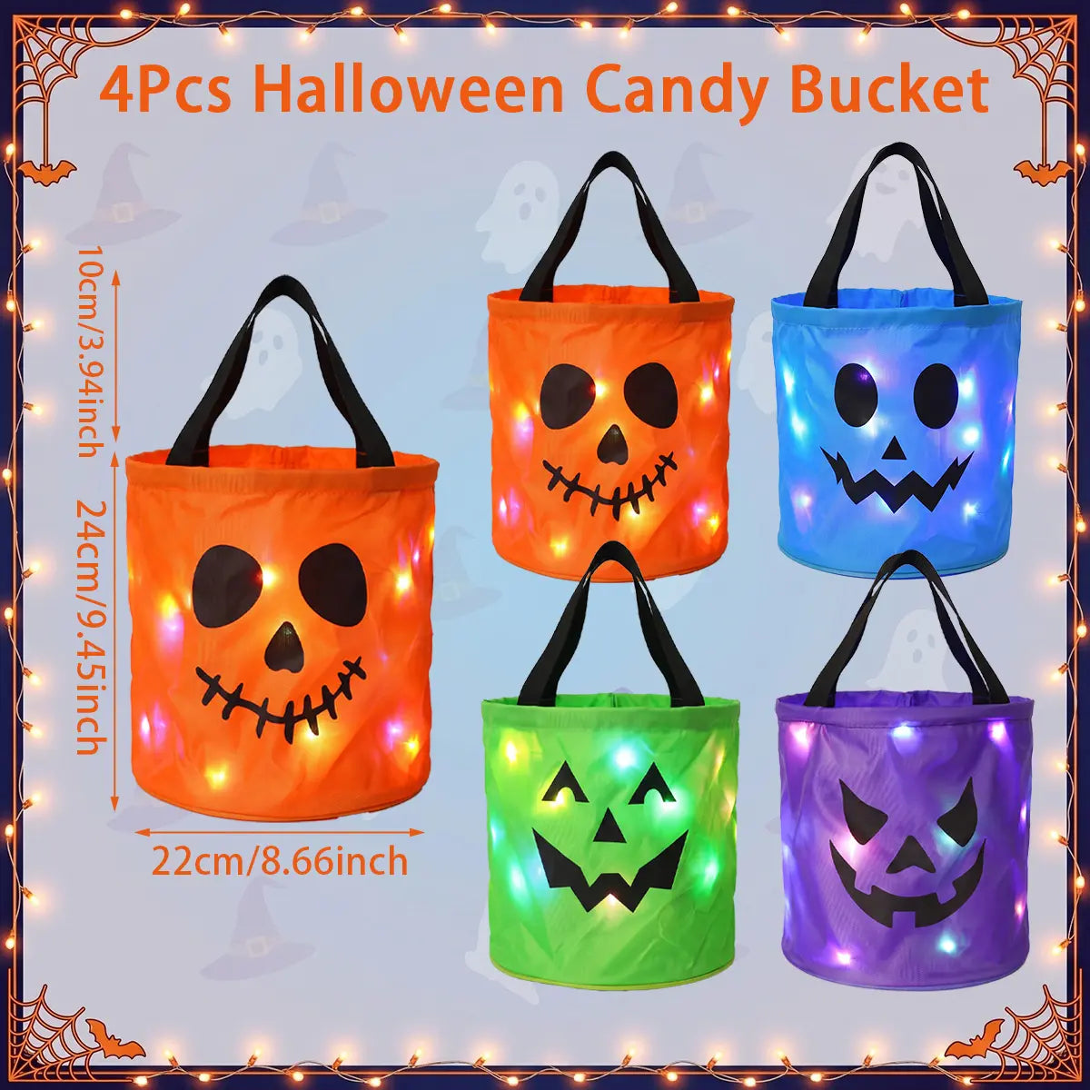 π Light-Up Halloween Candy Bucket Set β Reusable Trick or Treat Bags