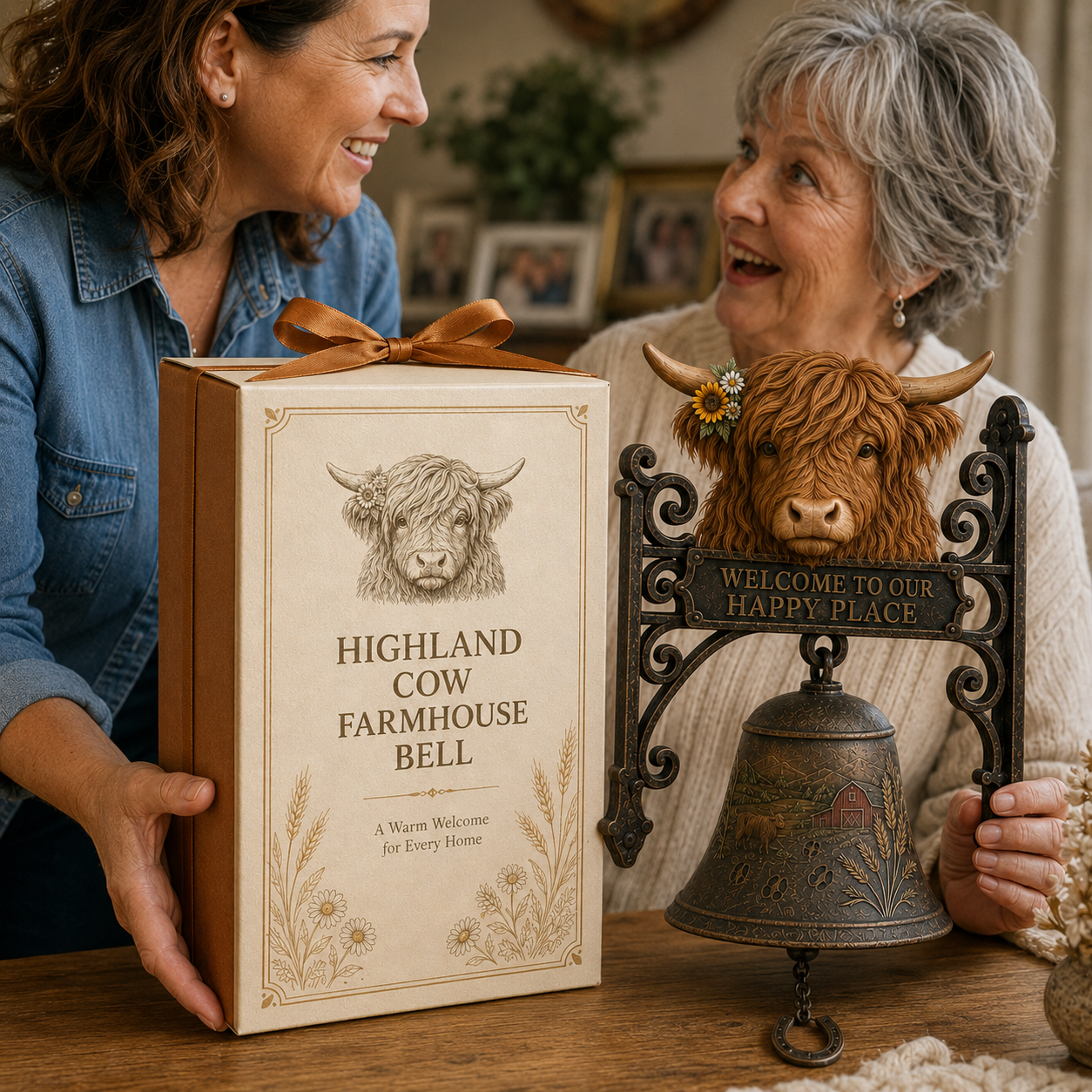 🎅 2026 Christmas Gift 50% Off🐂 Highland Cow Welcome Bell – Rustic Farmhouse Door Décor🔔
