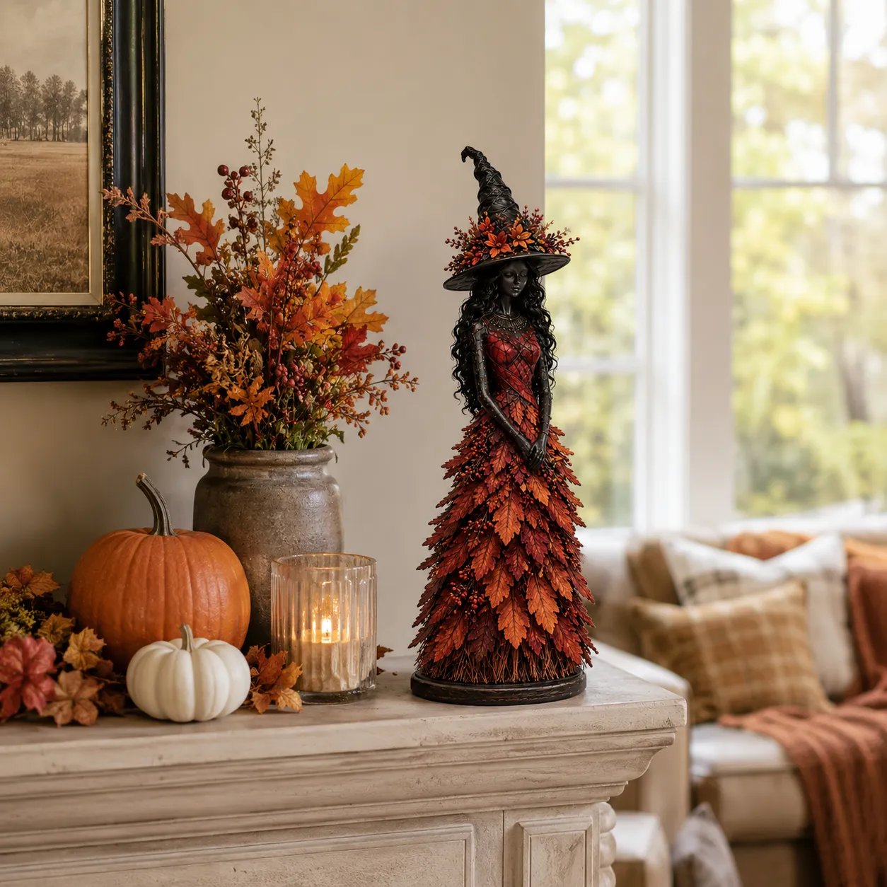 ππ Mystical Autumn Witch Statue for Fall & Halloween Decor