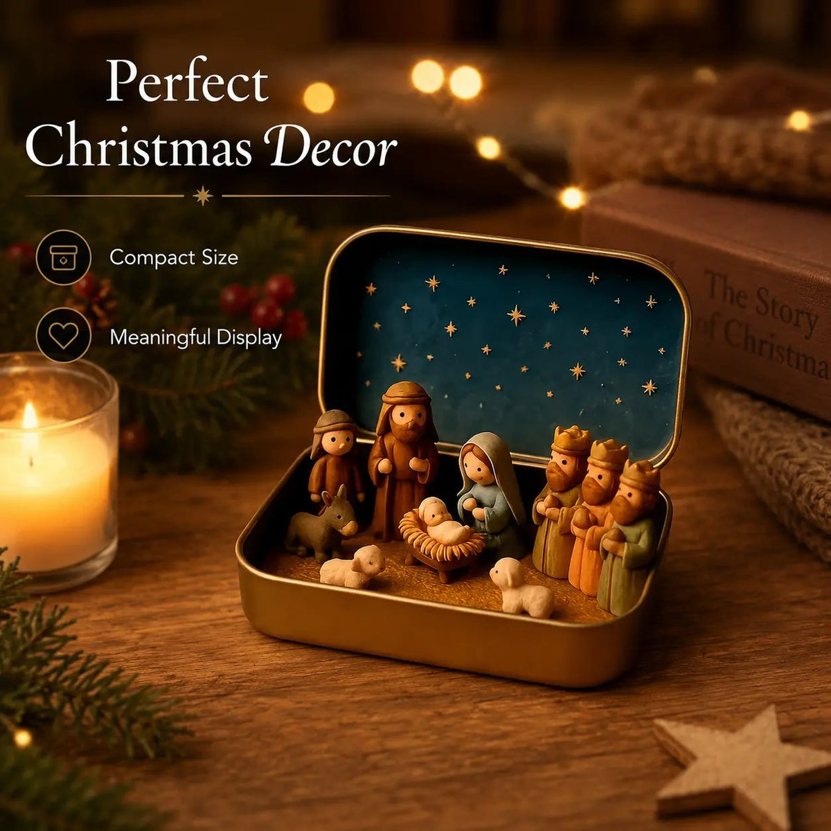✝️✨ Mini Nativity Keepsake Tin – Pocket-Sized Christmas Scene Set