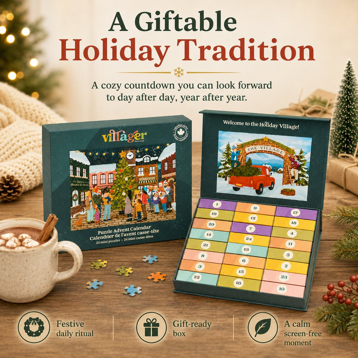 🧩 24 Days of Cozy Christmas Puzzles – 24 Artist-Designed Mini Jigsaws 🎄✨