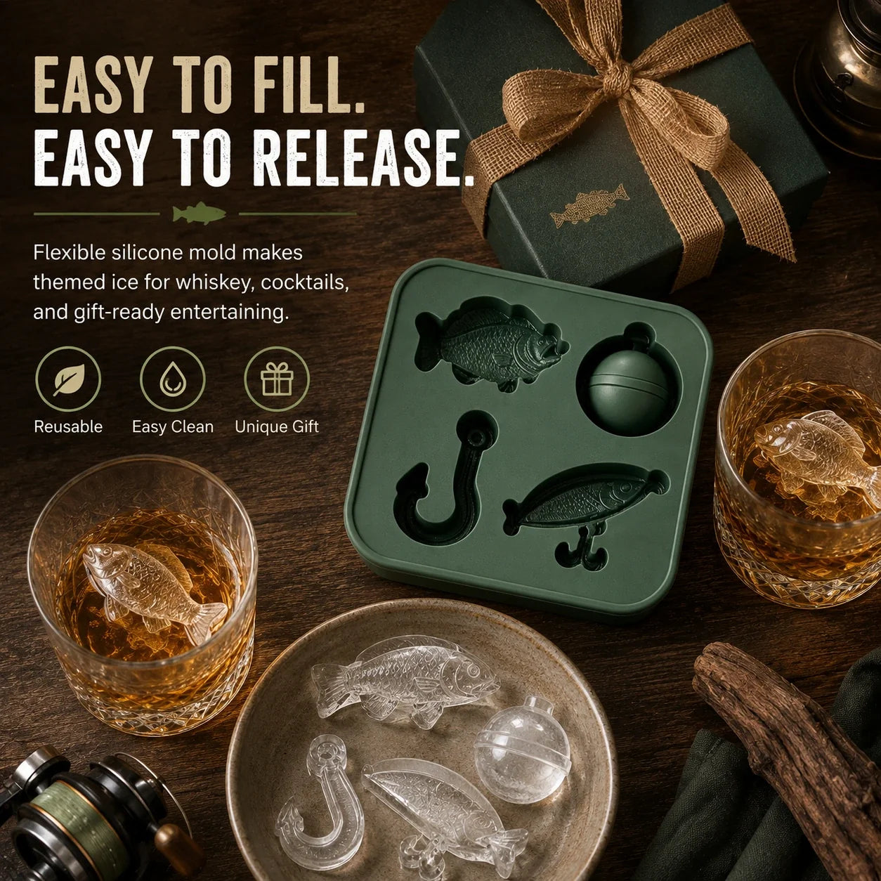 π£ Fishing-Themed Ice Mold β Fish, Lure, Hook & Bobber Shapes