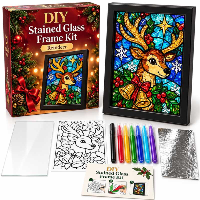 🎄✨ DIY Christmas Stained Glass Frame Kit – Create Your Own Holiday Window Art