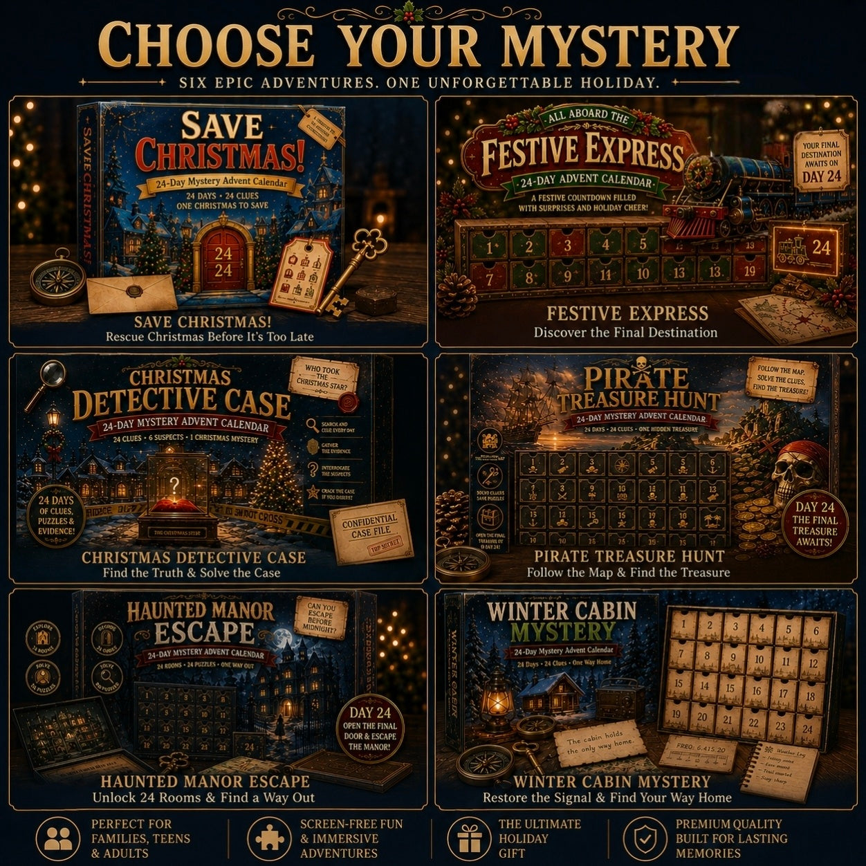 โณ๐๐ Mystery Adventure Advent Calendar -24 Days, 24 Clues, One Final Reveal