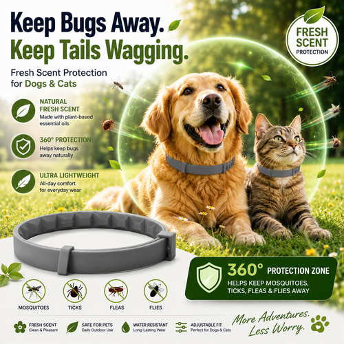 🔥 49% OFF TODAY 🐾Fresh Scent Adjustable Pet Bug Repellent Collar for Dogs & Cats