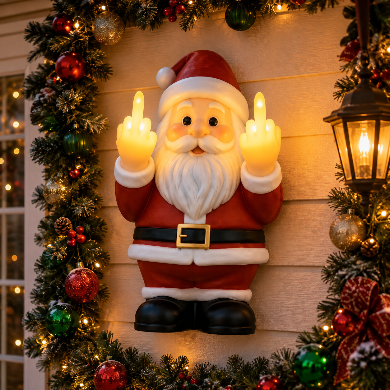 🎅 Naughty Light-Up Middle Finger Santa – Funny Christmas Wall Décor That Gets Everyone Talking