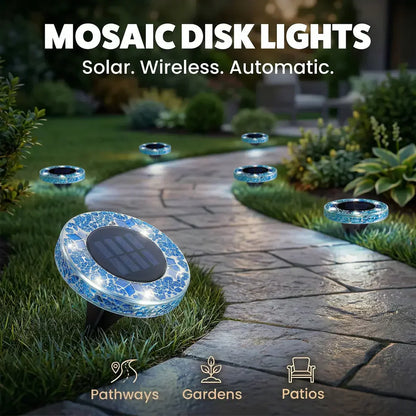 🛋️Solar Mosaic Disk Lights – Waterproof LED Pathway Lights with Auto On/Off