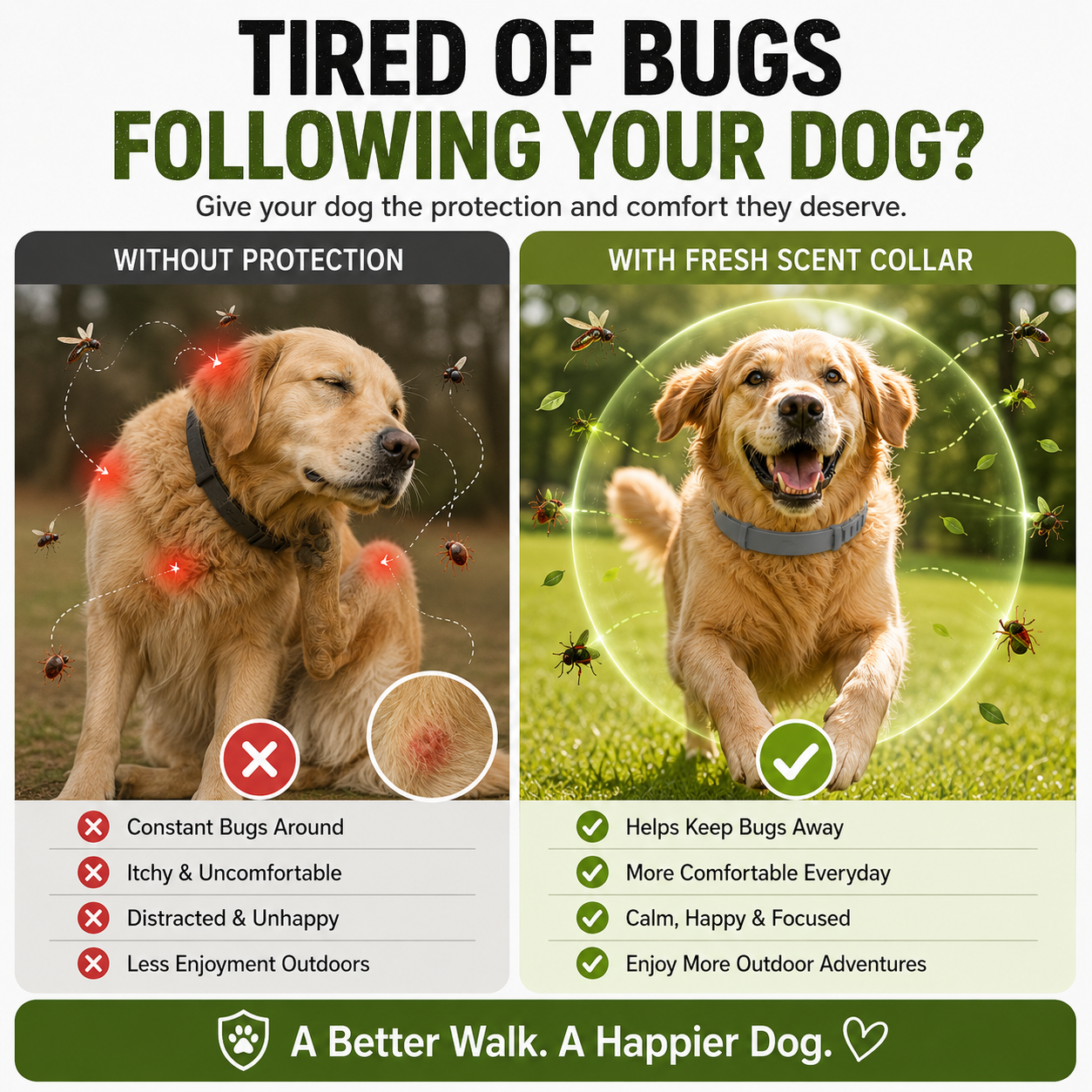 🔥 49% OFF TODAY 🐾Fresh Scent Adjustable Pet Bug Repellent Collar for Dogs & Cats