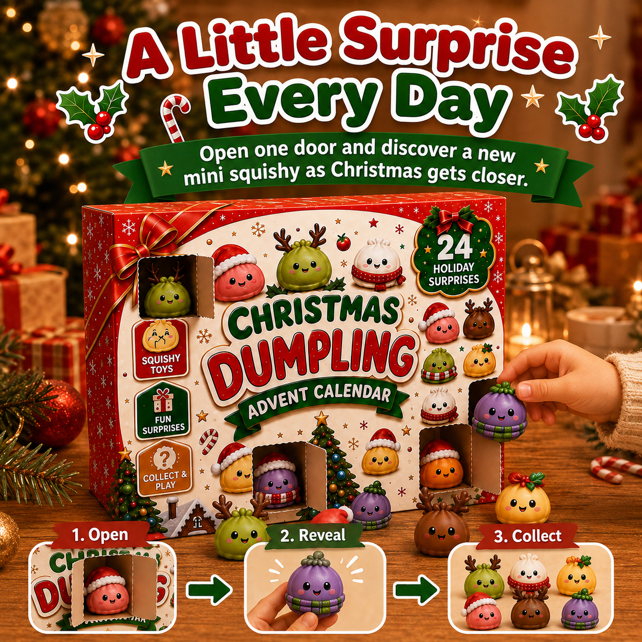 🎅🥟 24-Day Christmas Dumpling Squishy Advent Calendar – 24 Cute Surprises to Collect & Squeeze