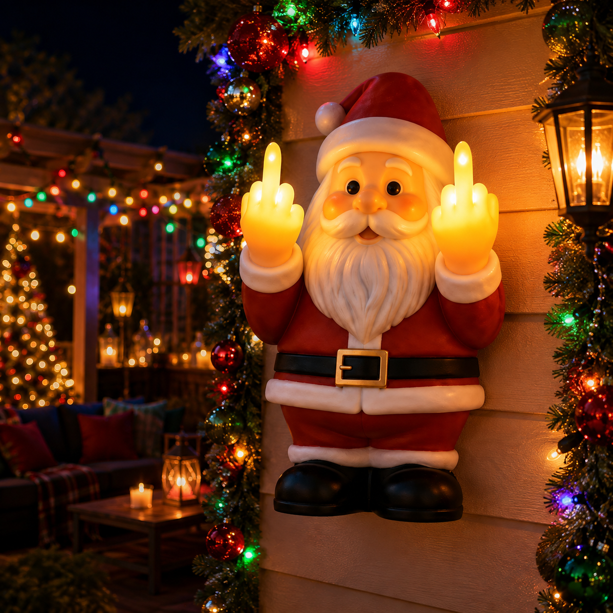 🎅 Naughty Light-Up Middle Finger Santa – Funny Christmas Wall Décor That Gets Everyone Talking