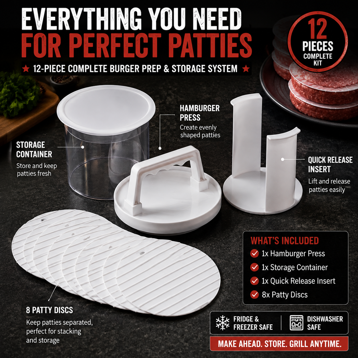 🍔 Burger Patty Press Kit – Perfect Homemade Burger Maker For BBQ & Grilling