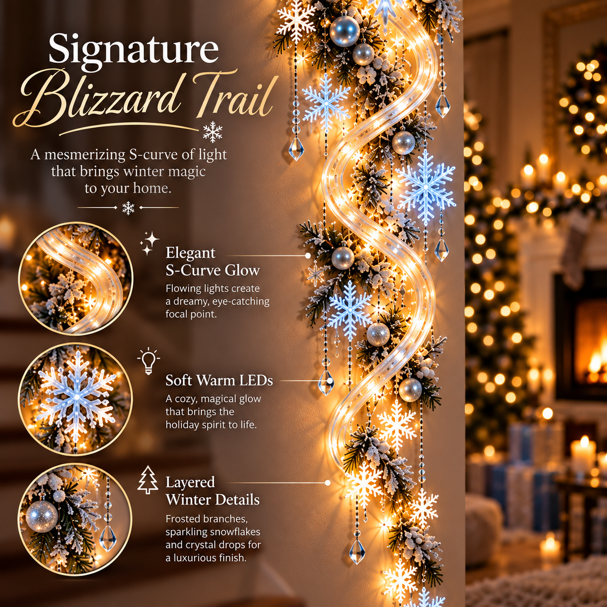 ❄️ Midnight Blizzard Trail™ Giant Snowflake Wall Light