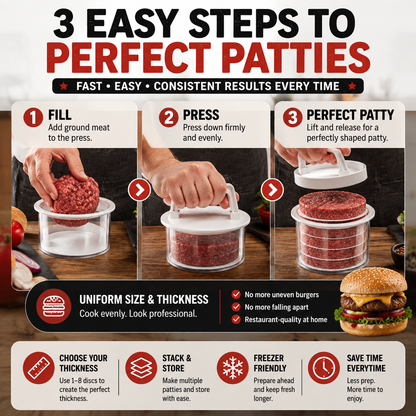 🍔 Burger Patty Press Kit – Perfect Homemade Burger Maker For BBQ & Grilling