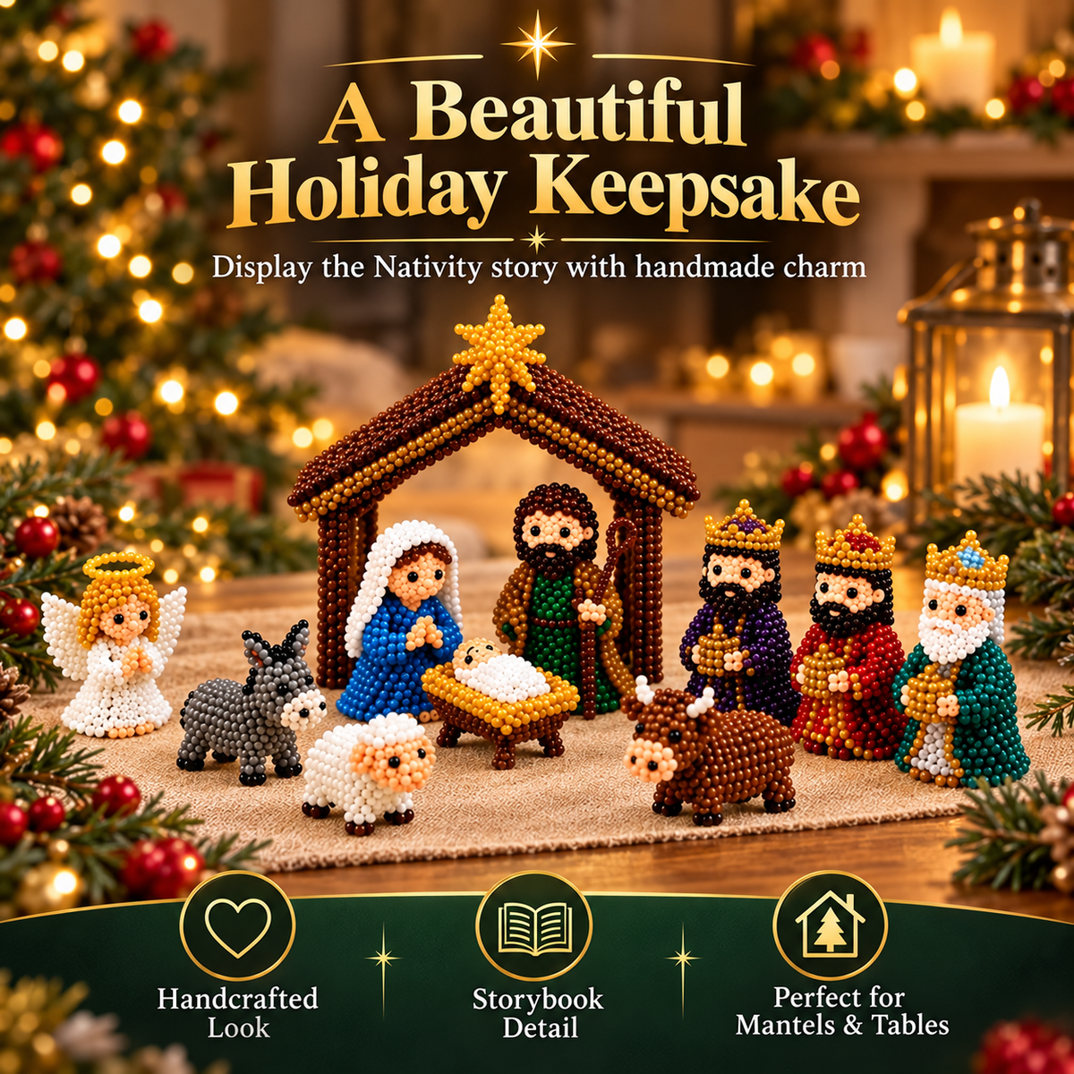 ✝️3D Beaded Nativity Collection DIY Kit – Handmade Christmas Faith Craft Set (8-Piece Set)