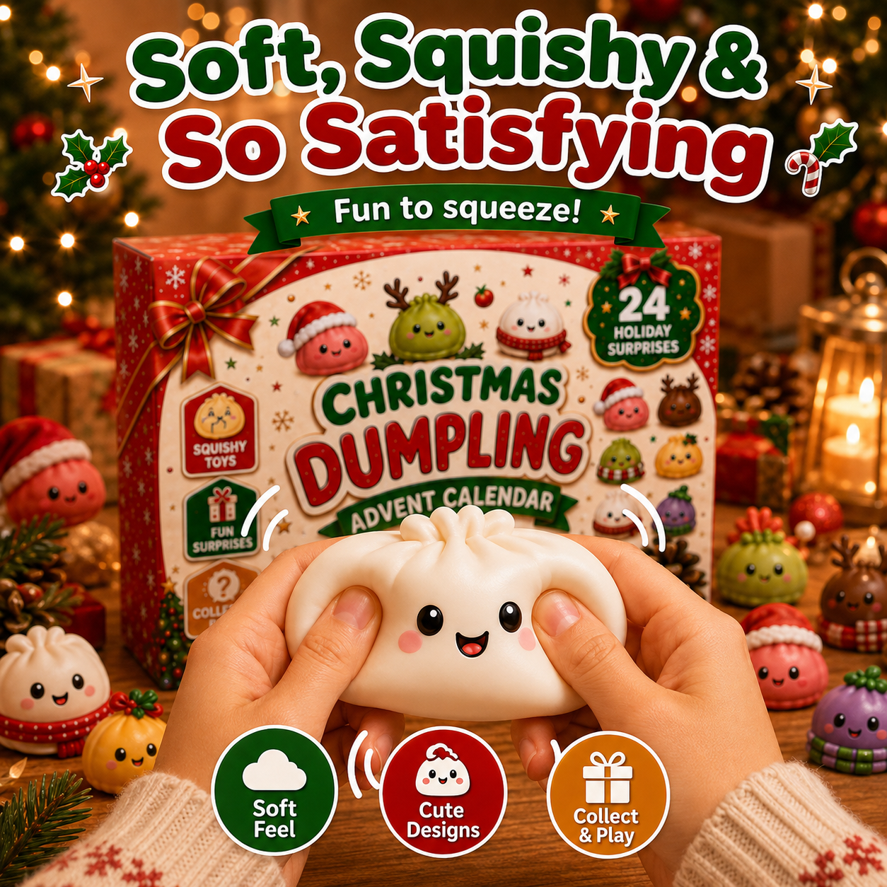🎅🥟 24-Day Christmas Dumpling Squishy Advent Calendar – 24 Cute Surprises to Collect & Squeeze