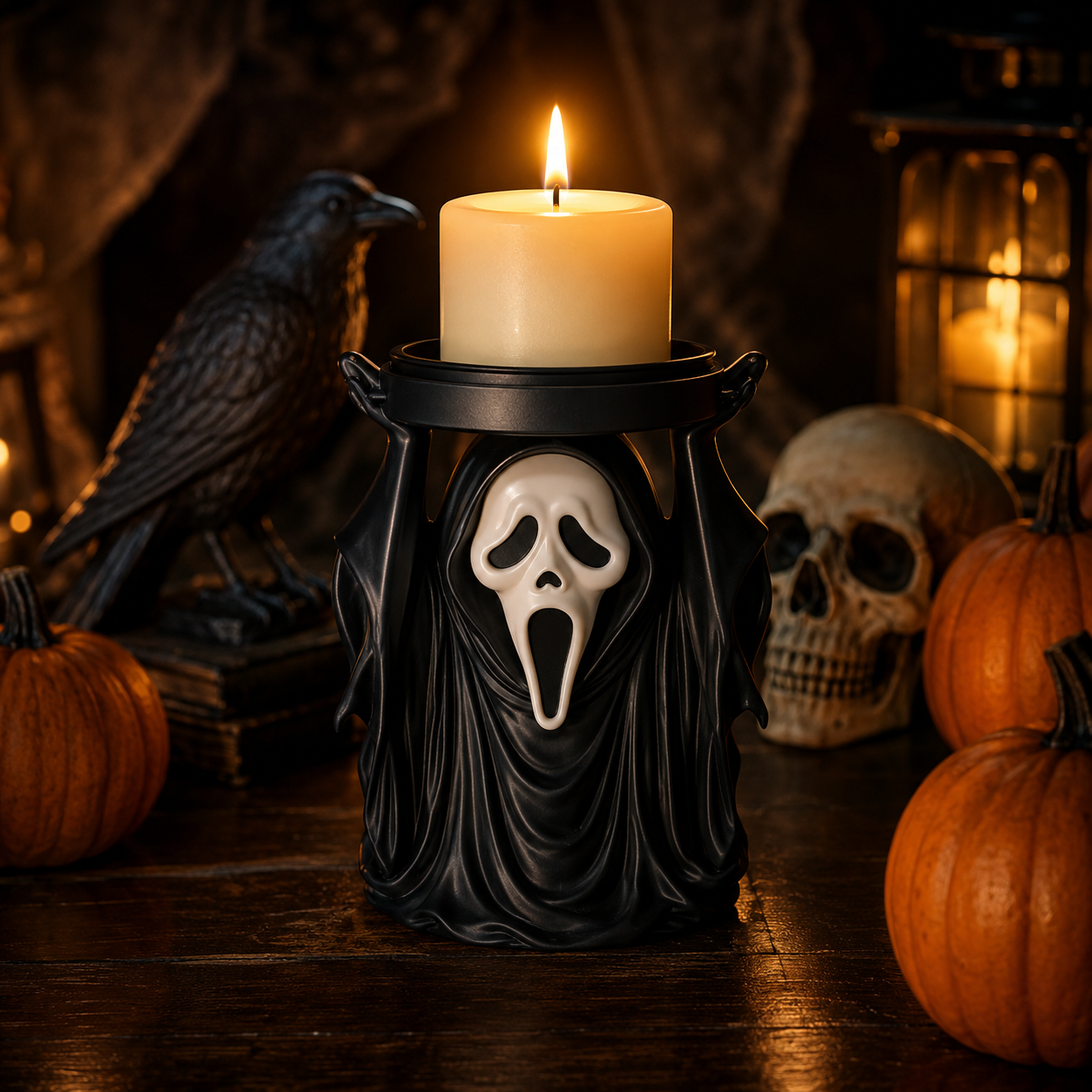 Ghost Face 3-Wick Candle Holder – Gothic Horror Décor for Halloween & Horror Lovers