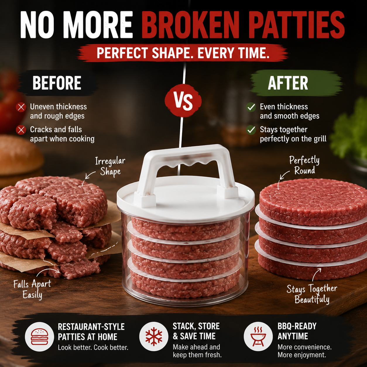 🍔 Burger Patty Press Kit – Perfect Homemade Burger Maker For BBQ & Grilling