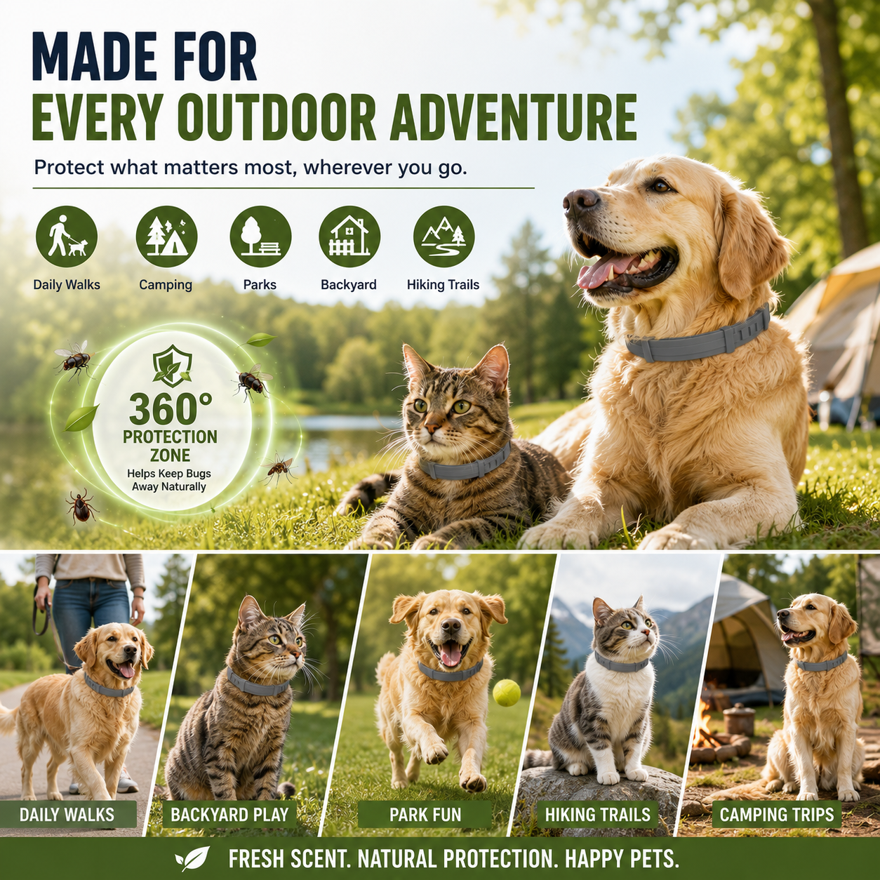 🔥 49% OFF TODAY 🐾Fresh Scent Adjustable Pet Bug Repellent Collar for Dogs & Cats