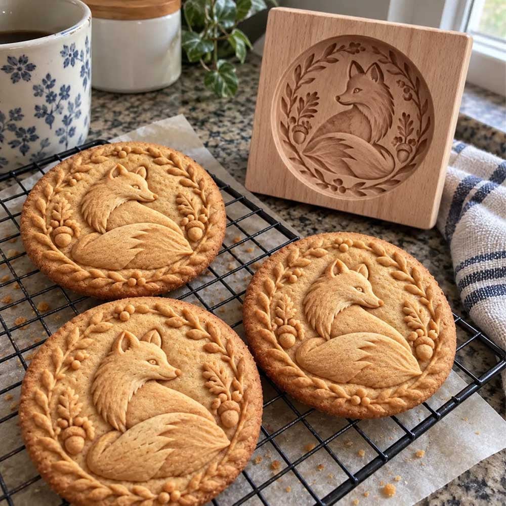 🍪🦊 Woodland Animal Cookie Molds – Embossed Wooden Baking Stamps