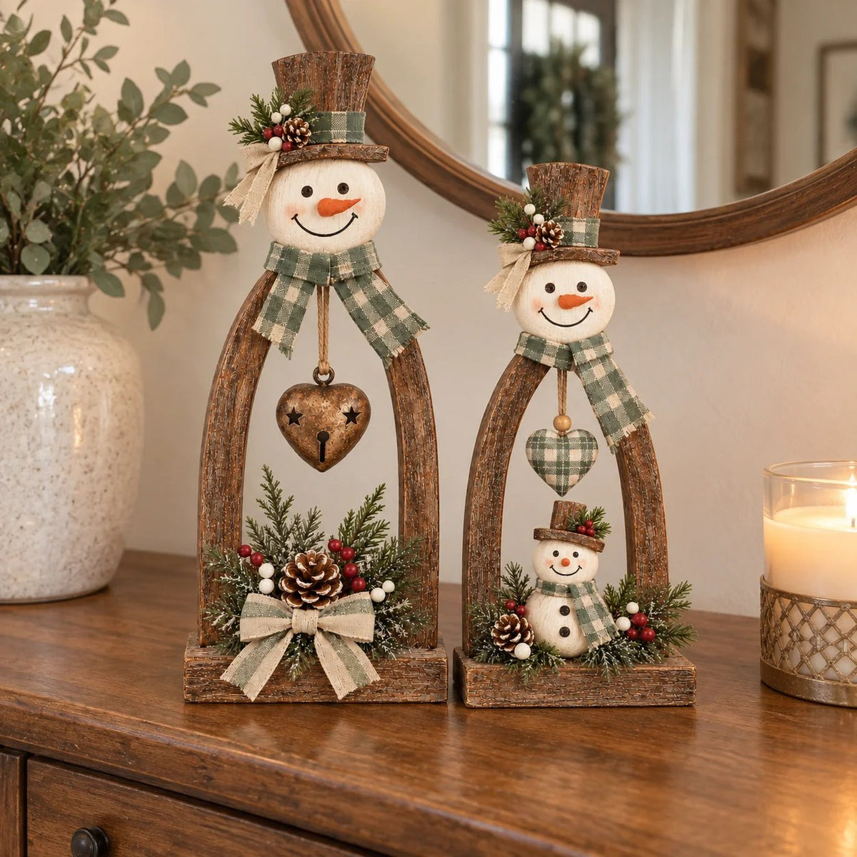 🤎☃️Rustic Vintage Snowman Tabletop Decor Set