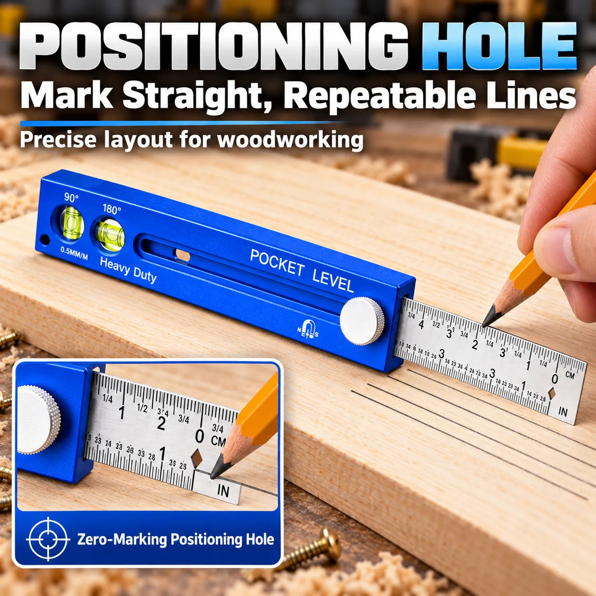 📏 4-in-1 Multifunction Pocket Level & Depth Gauge – Measure, Level, Mark & Position