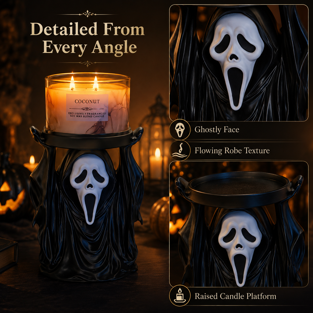 Ghost Face 3-Wick Candle Holder – Gothic Horror Décor for Halloween & Horror Lovers