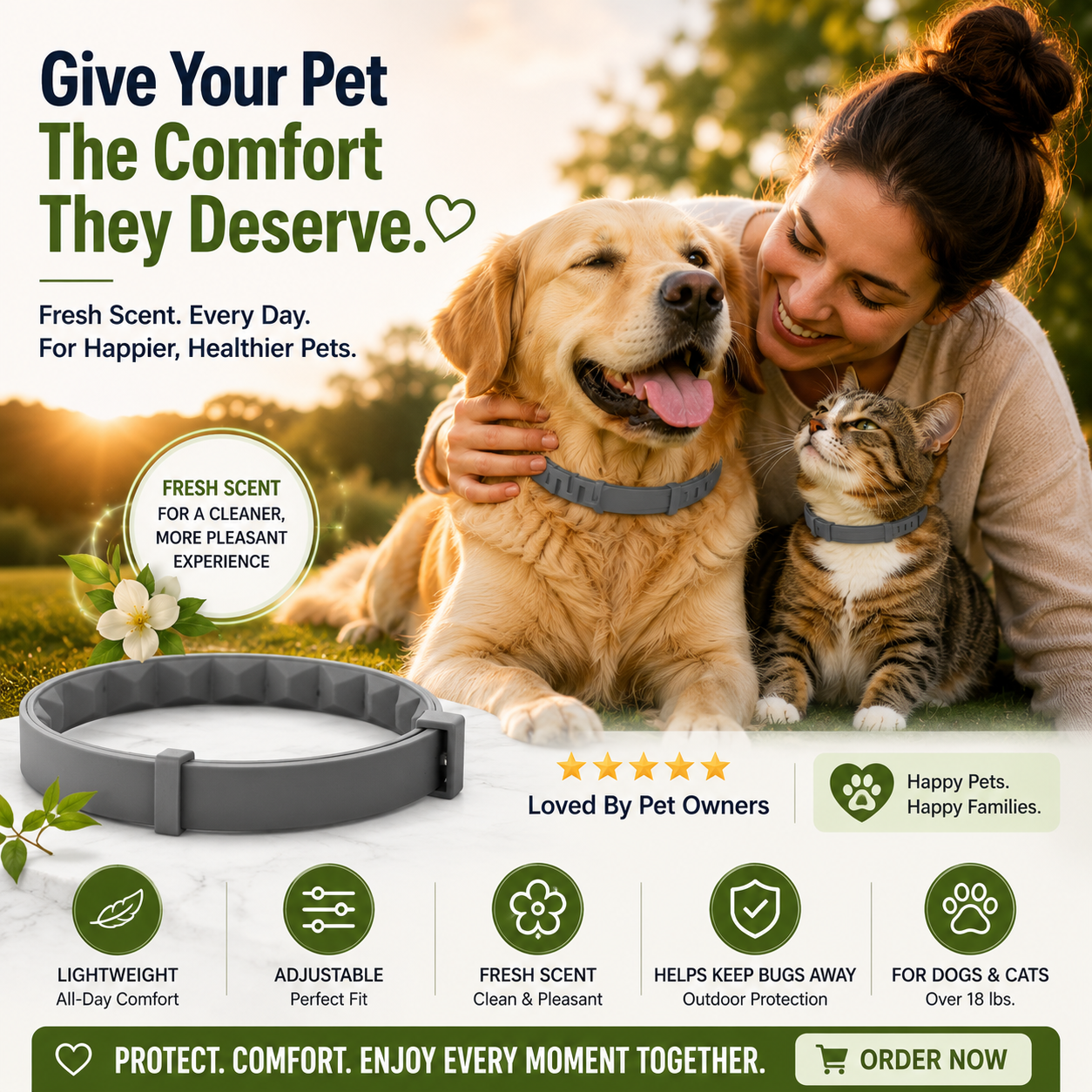 🔥 49% OFF TODAY 🐾Fresh Scent Adjustable Pet Bug Repellent Collar for Dogs & Cats