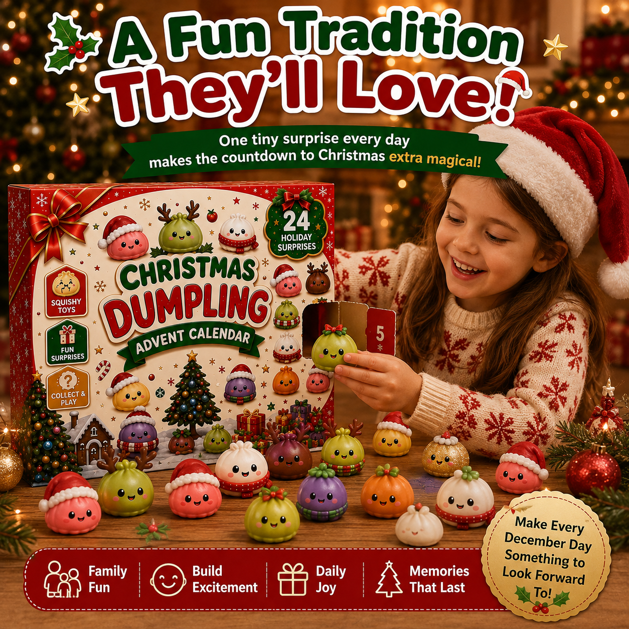 🎅🥟 24-Day Christmas Dumpling Squishy Advent Calendar – 24 Cute Surprises to Collect & Squeeze