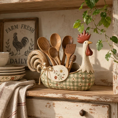 🔥🐓 Vintage Rooster Utensil Holder – Rustic Farmhouse Kitchen Décor & Storage