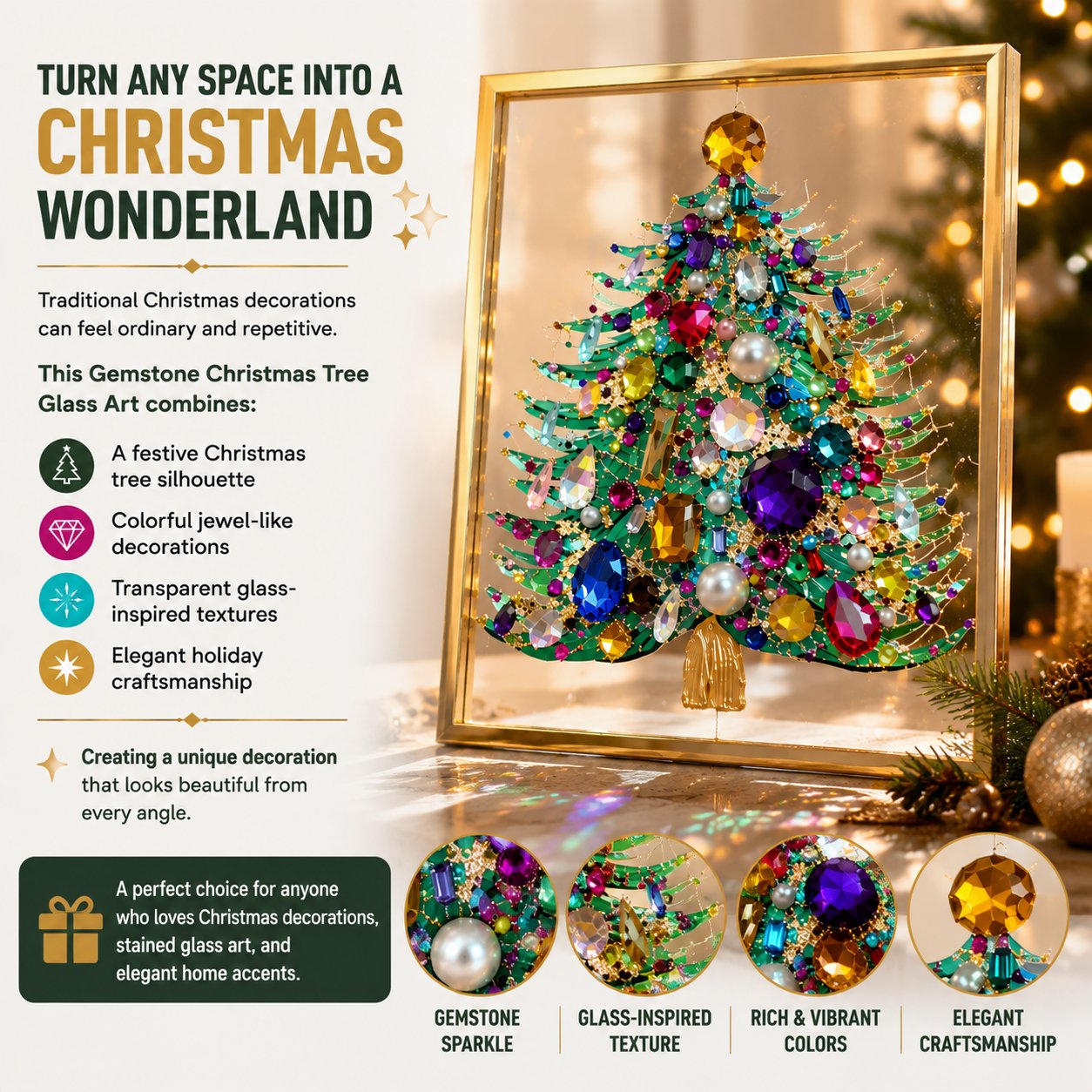 🎄 Gemstone Christmas Tree Stained Glass Art — Bring Magical Christmas Sparkle Into Your Home ✨