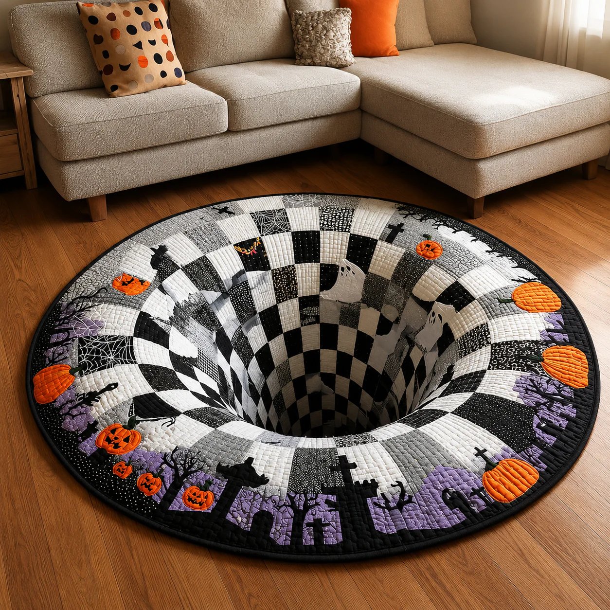🕸️ Every Step Leads Somewhere Spooky –Haunted Stairway 3D Illusion Round Area Rug👻