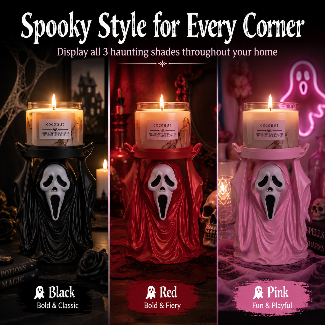 Ghost Face 3-Wick Candle Holder – Gothic Horror Décor for Halloween & Horror Lovers
