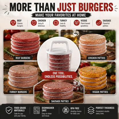 🍔 Burger Patty Press Kit – Perfect Homemade Burger Maker For BBQ & Grilling