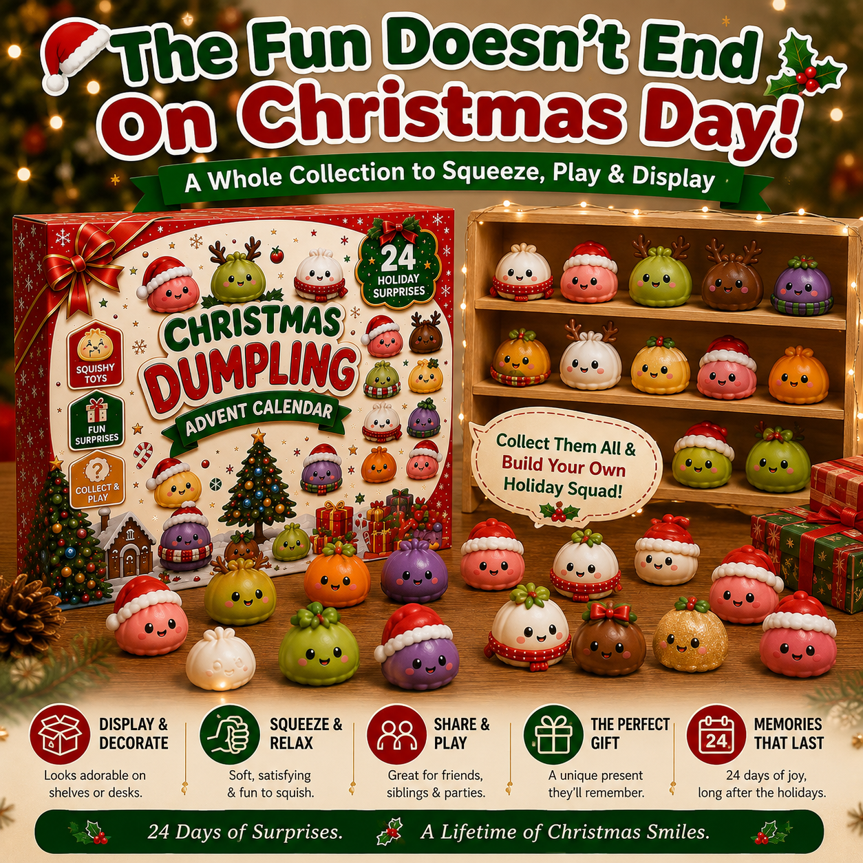 🎅🥟 24-Day Christmas Dumpling Squishy Advent Calendar – 24 Cute Surprises to Collect & Squeeze