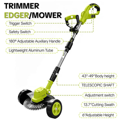 ⚡ 3-in-1 Cordless Grass Trimmer with 2×21V Batteries | Trim, Edge & Brush Cut with Ease
