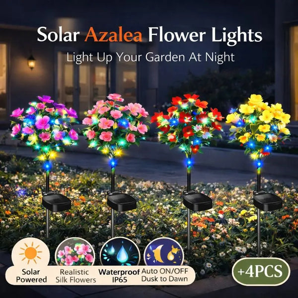 Solar Azalea Flower Lights 4 Pack IP65 Waterproof Realistic Multi-Color Stakes for Grave Garden Decor Memorial Cemetery Lights