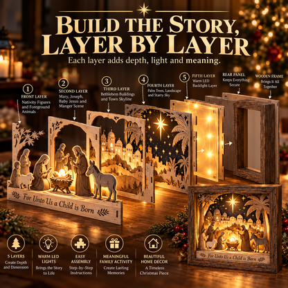 ⭐ Bethlehem Light-Up Nativity Shadow Box DIY Kit – Layered Wooden Christmas Craft