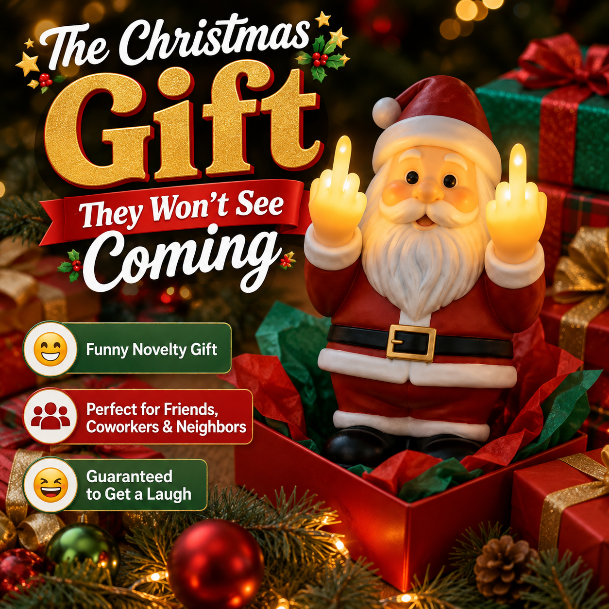 🎅 Naughty Light-Up Middle Finger Santa – Funny Christmas Wall Décor That Gets Everyone Talking