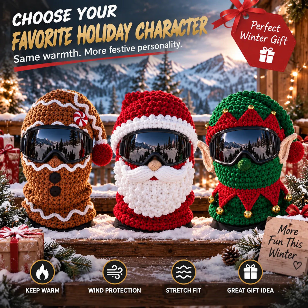 🎅❄️ Christmas Character Ski Mask™ | 3D Knit Full-Face Cover in 3 Festive Styles